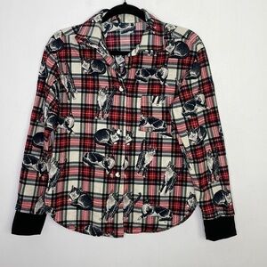 Fun cats print plaid buttons down shirt